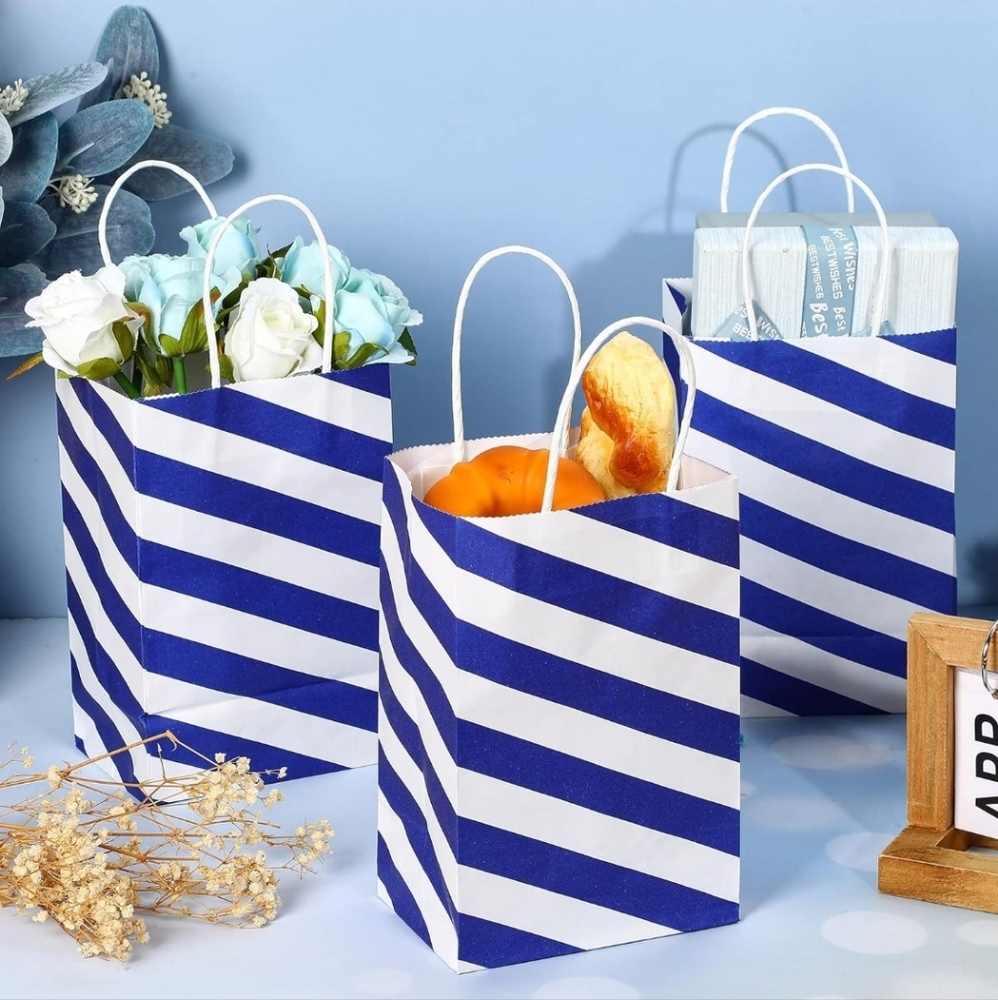 Gift Goodie Bags Blue & White Stripe Set of 60 NEW
